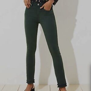 Loft petite modern skinny green double frayed jeans